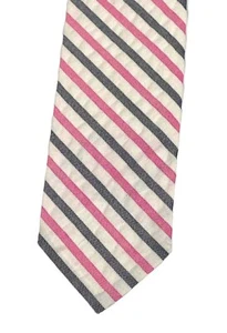 Todd Snyder Tie Necktie Pink Gray White Thin Striped Seersucker Cotton USA Made - Picture 1 of 8