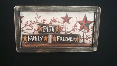 Primitive Country Print **FAITH FAMILY FRIENDS** black handmade frame 7" x 12" - Image 1 of 2