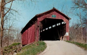 Postcard Raccoon Indiana Putnam Co. Cornstalk Covered Bridge Vintage UNP - Picture 1 of 2