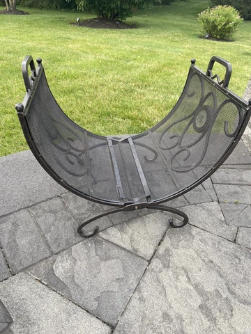 French Wrought Iron Foldable Fire Log  Firewood Holder Mid Century 22x19x16” Cover