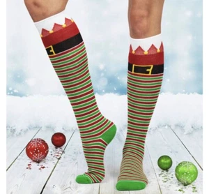 New! Run Technology Santa's Elf Holiday Socks Knee High One Size Fits Most NEW - Picture 1 of 9