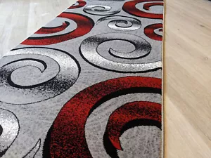 Grey red swirls design Turkish Made hallway carpet rug runner -soft pile - Picture 1 of 4