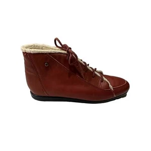 ETIENNE AIGNER Women's Vintage Leather Sherpa Lined Lace Up Ankle Boots Red Sz 8 - Picture 1 of 16