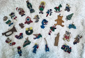 29 Vintage Flat Wooden Hand Painted Double Sided Christmas Ornaments - Picture 1 of 5