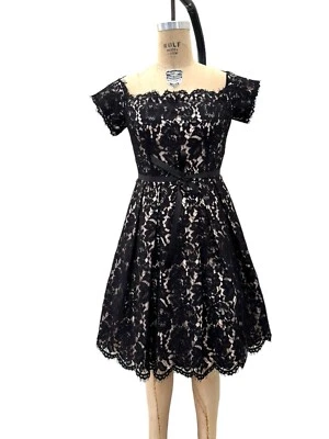 Eliza J Dress Spanish Black Lace Drop Shoulder Fit Flare Party  Size 8 Petite - Image 1 of 4