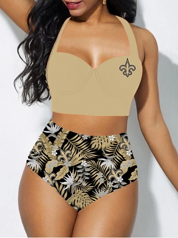 New Orleans Saints Bikini Set Halter Neck Swimsuit Tummy Control Bathing Suit Cover