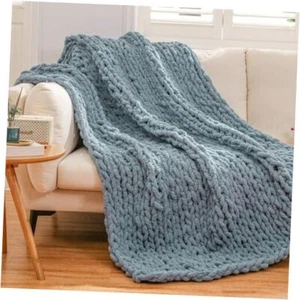 Chunky Knit Blanket Throw 50"×60" Knitted 50"×60"(Large Size Throw) Dusty Blue - Picture 1 of 7