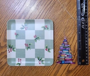 Holly Plate & Multi-Color Christmas Tree Ornament - Picture 1 of 4