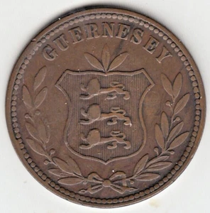 GUERNSEY - 8 Doubles 1868 KM #7, Bronze Coin - Picture 1 of 5