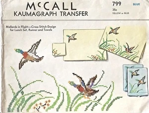 1940's VTG McCall Mallards in Flight Kaumagraph Transf. Cross Stitch Pattern 799 - Picture 1 of 2
