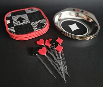 不锈钢扑克盘饮料杯垫和马匹D'oeurve挑选组合 — 第 1/4 张图片