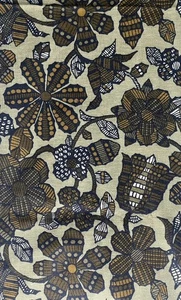 Vintage 60s Daisy Flower Tulip Fabric Mid Century Design Navy Gold Brown 43 X 51 - Picture 1 of 12