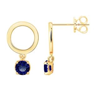 18K Yellow Gold Plated Silver Earrings With 0.60 CTW Lab Grown Sapphire Blue, VS - Picture 1 of 6