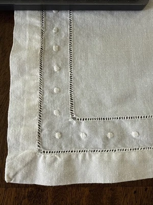 Linen Pulled Thread Edge Dot Placemats Set Of 4 Linen White Imperfect - Image 1 of 4