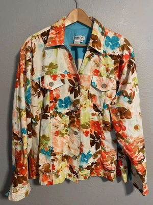 Coldwater Creek Jacket Womens 3X Multicolor Floral Print Button Front Artsy - Image 1 of 4