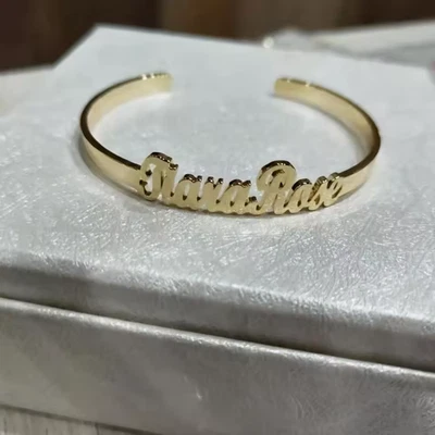 Pulseira com nome personalizado pulseira joia punho ajustável aço inoxidável prata - Imagem 1 de 4