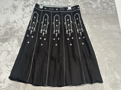 Falda midi tribal Saint Tropez West mezcla de lino negra blanca bordada para mujer 14 Foto 1 de 4