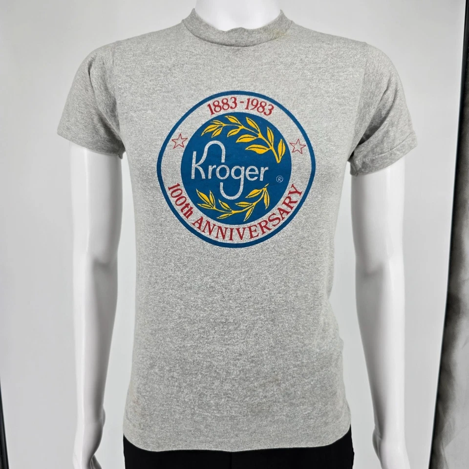 Camiseta gris vintage años 80 Screen Stars Kroger 100 aniversario 1883-1983 (S) Foto 1 de 4