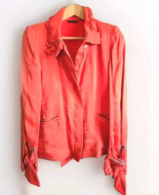 Chaqueta De Colección Giorgio Armani Naranja Cremallera Completa Corbata Trasera Hecha en Italia Seda  Foto 1 de 4