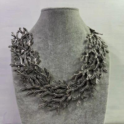 COLLAR RAMA ÁRBOL/CORAL TONO PLATA AJUSTABLE 16"-18" DECLARACIÓN Foto 1 de 4