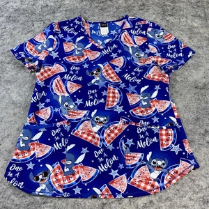 Disney Lilo &Stitch Scrub Top Women's Medium Stitch One In A Melon V Neck - Picture 1 of 7