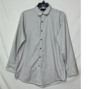 POL Women’s Size S White/Black Striped Long Sleeve Collared Button Front Shirt - Picture 1 of 8