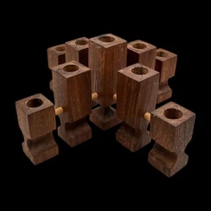 Walnut Square Candle Holders Set – Mid Century Modern Geometric MCM - Picture 1 of 9