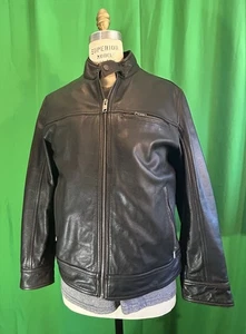 ANDREW MARC NEW YORK Black Premium Leather Zip Bomber Jacket, size M - Foto 1 di 6