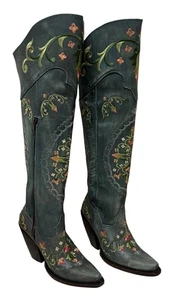 Dan Post Boots Flower Child Embroidered Tall Snip Toe Boots Women's Size 7 NEW - Picture 1 of 14