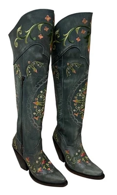 Dan Post Boots Flower Child Embroidered Tall Snip Toe Boots Women's Size 7 NEW - Image 1 of 4