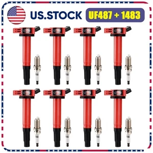 UF487 Ignition Coil & Spark Plug 1483 For Toyota Tundra V8 4.6L 4.7L 5.7L 2010 - Picture 1 of 21