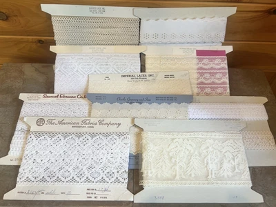 Vintage Lot Of Lace Trim On Cards Sewing Crafting Doll Restoration Yardage - Image 1 of 4