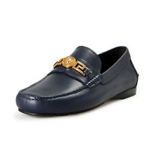 Versace Men's Blue 100% Leather Gold Medusa Car Shoes Loafers Shoes US 10 IT 43