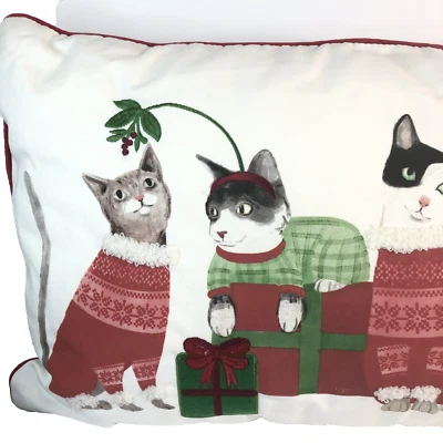 Isaac Mizrahi Christmas Cat Throw Pillow 13.5x24 Rectangular Polka Dots Kittys - Image 1 of 4