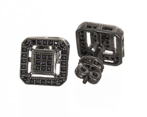 Pendientes de tachuelas cuadradas de plata esterlina 10 mm rodio negro CZ - Imagen 1 de 1