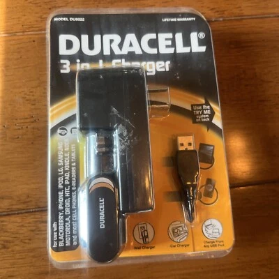 Duracell 3 In 1 Charger Use With iPod LG Samsung Motorola Kindle Nook Car & Home - Image 1 of 4