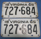 1965 Virginia License Plates matched pair DMV clear for vintage registration