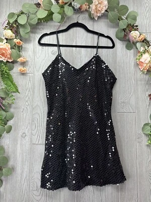 Sexy camisón vintage cacique lencería negro lentejuelas satinado talla grande para mujer’s Foto 1 de 4