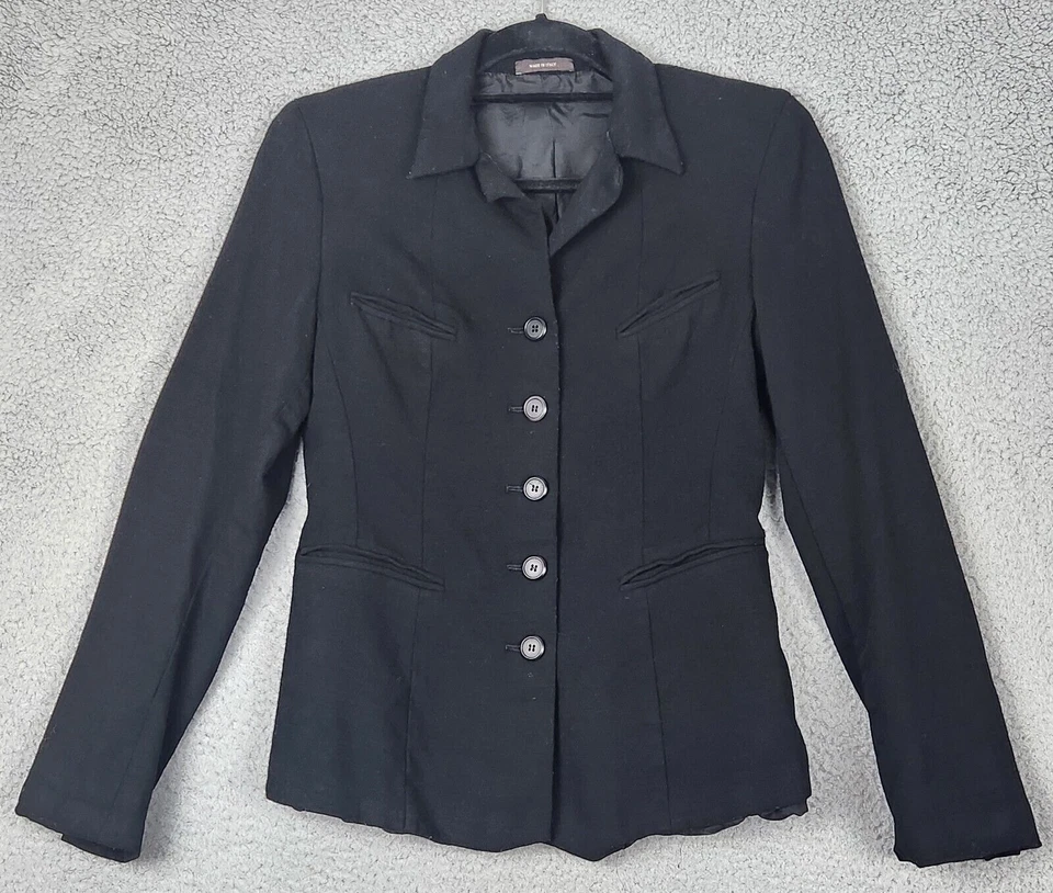 Blazer HENRI BENDEL Mujer Talla 8 Negro 100% Lana Virgen Forrado Hecho en Italia Foto 1 de 4