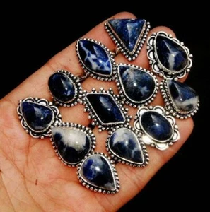 Boho Sodalite Gemstone 925 Sterling Silver Plated Wholesale Exclusive Rings Lot - Picture 1 of 6