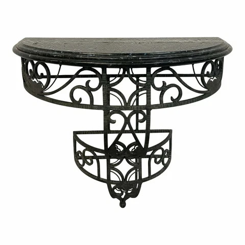 Fine French Art Deco Wrought Iron and Marble Top Console Table 1940s Cover