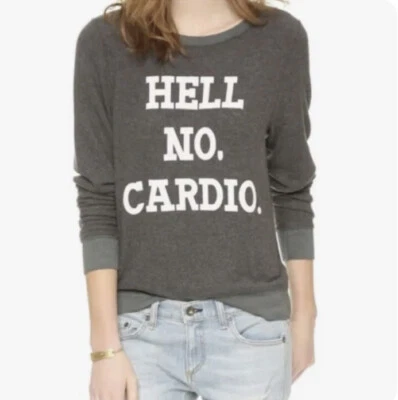 WILDFOX Hell No Cardio Baggy Beach Gray Pullover Sweater Women XS Cozy Fuzzy - Imagem 1 de 4