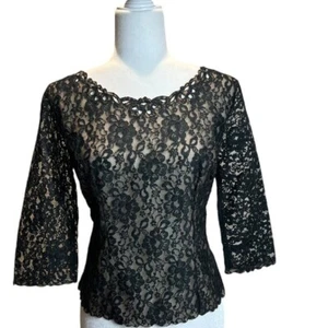 Vintage 60’s Black Lace Cocktail 3/4 Sleeve Size 36 Nylon Blouse de Jour Saab - Picture 1 of 9