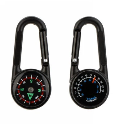 Compass Thermometer Carabiner 3 in 1 Outdoor Hiking Tactical Survival Key Ring - Image 1 of 4
