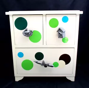 Marjolein Baston 3 Drawer Keepsake Chest 12" Pewter Pulls Decorated Circles VGUC - Picture 1 of 13