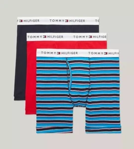 Men's Tommy Hilfiger 100% Cotton Classic Boxer Brief 3-Pack Red/Black/Blue sizeM - Picture 1 of 4