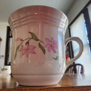 Avignon Cups 8 oz. (pair) Newcor #6049 Stoneware Flowers White Pink Blue RARE ! - Picture 1 of 15