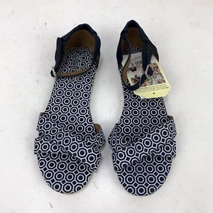 Toms Womens Navy Blue Canvas Geometric Flat Ankle Strap Correa Sandal Sz 6.5 NWT - Bild 1 von 12
