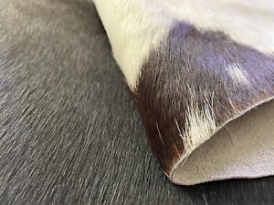 11” X 22.5” Cowhide Leather Large Remnant, Brown And White Hair On Hide,