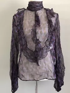 **12* ESCADA sheer chiffon silk blouse keyhole top dress blouse tunic tee - Picture 1 of 11